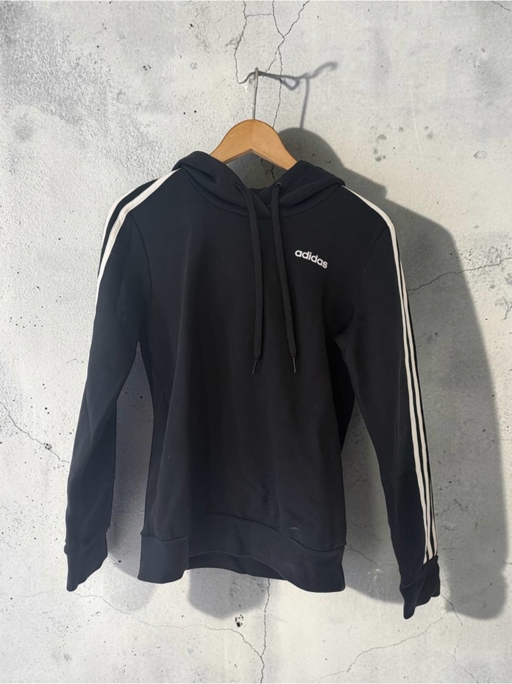 adidas Black Crewneck Hoodie with White Sleeve Stripes